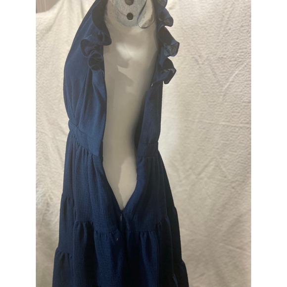 Taylor Tiered Ruffle Fit & Flare Dress Navy Blue Preppy Cottagecore Boho Chic - Picture 9 of 14